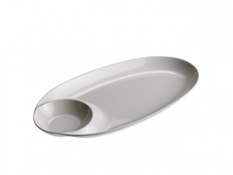 PIATTO OVALE IN MELAMINA BIANCO CON SALSIERA PZ.1