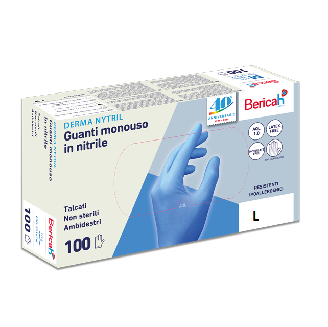 DERMA NYTRIL GUANTI IN NITRILE BLU S/TALCO "gr.5" (L) PZ.100