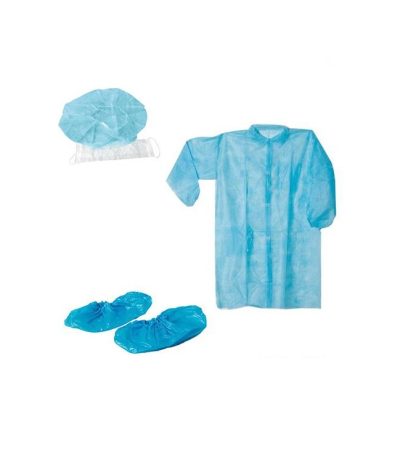 KIT VISITATORE AZZURRO CAMICE-CUFFIA-MASCHERINA-COPRISC. (ct.50)  PZ.1