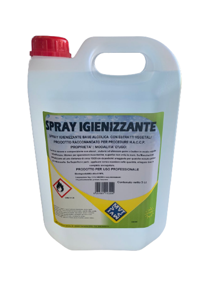 SPRAY IGIENIZZANTE ALCOLICO S/RISCIACQUO (anche x mascherine)(ct.4) LT.5