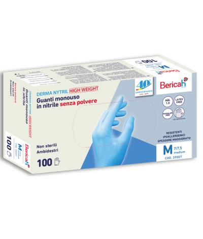 HIGH WEIGHT GUANTI NITRILE BLU ALTO SPESSORE "gr.8" (M) S/TALCO PZ.100