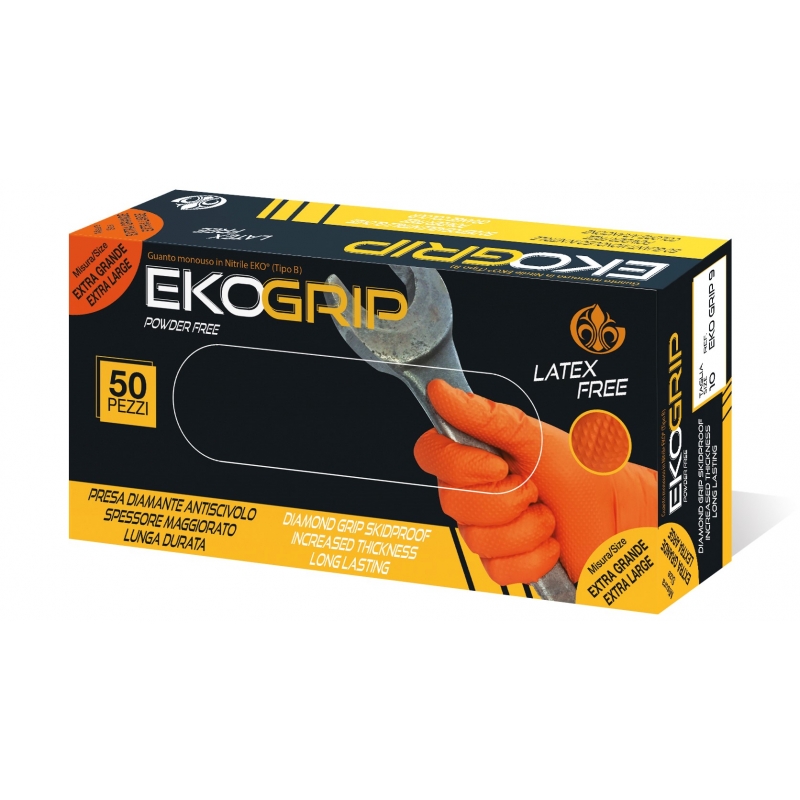 EKO GRIP GUANTI IN NITRILE ARANCIO S/TALCO (XXL) "uso meccanico" PZ.50