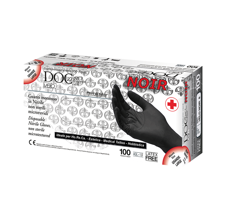 DOC ZERO NOIR GUANTI IN NITRILE NERO S/TALCO "gr.3,5" (XL) PZ.100