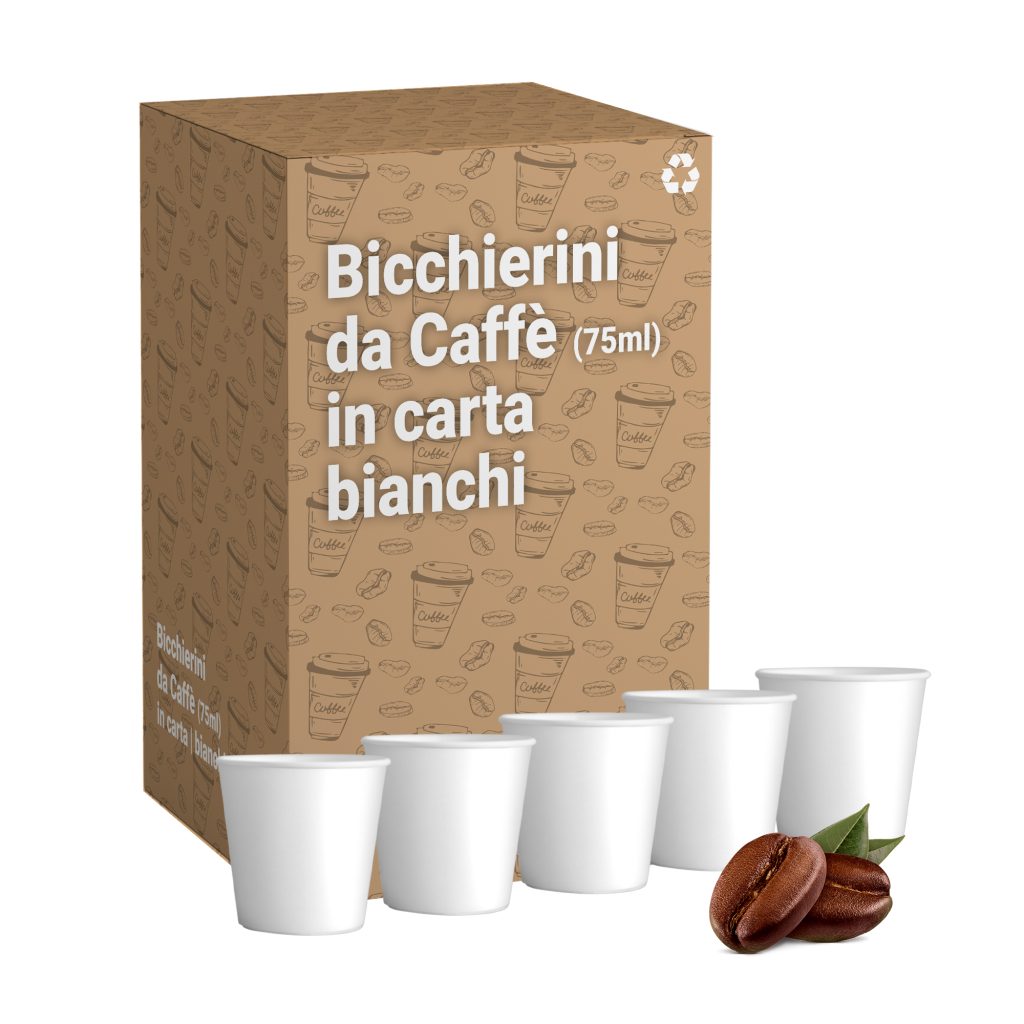 Bicchieri da Caffè in Carta Bianchi da 75 ml, Biodegradabili