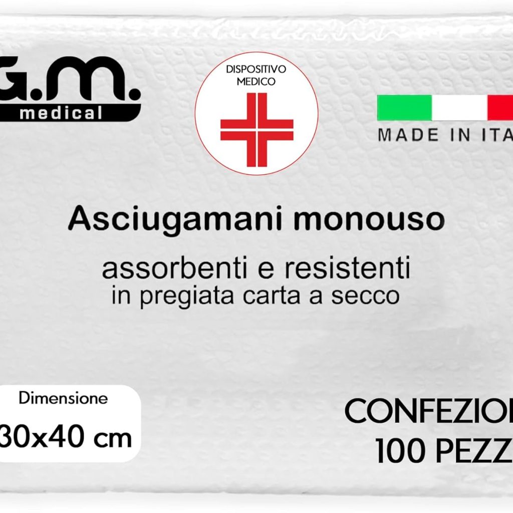 GM 500 Pezzi Salviette Asciugamani Monouso di Carta a Secco Mis. 30x40 Cm - Pannetti Monouso Post parto, Morbidissimi e Soffici con Goffratura a "S" - Per Pulizia Anziani o come Carta Mani