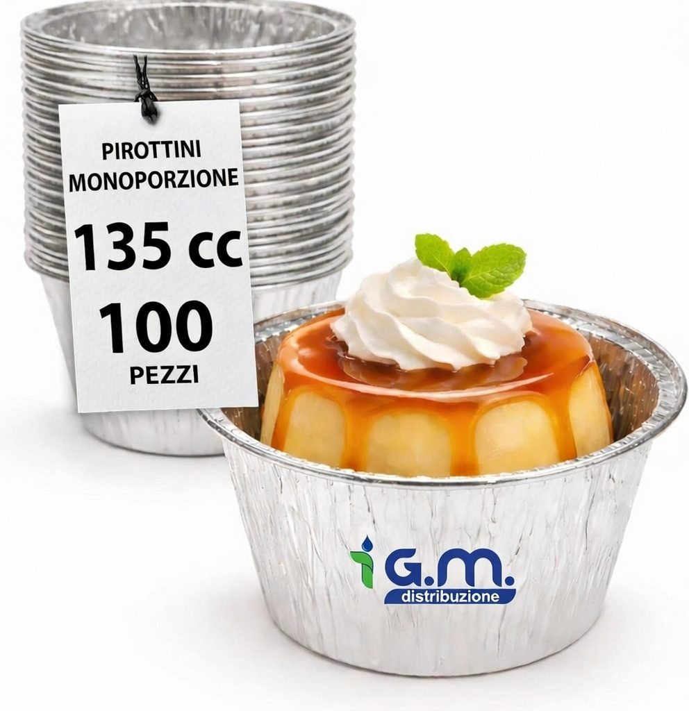 100 Pirottini Alluminio Budino 135 cc 8,5 cm Monouso per Dolci Muffin Cocotte Forno Microonde